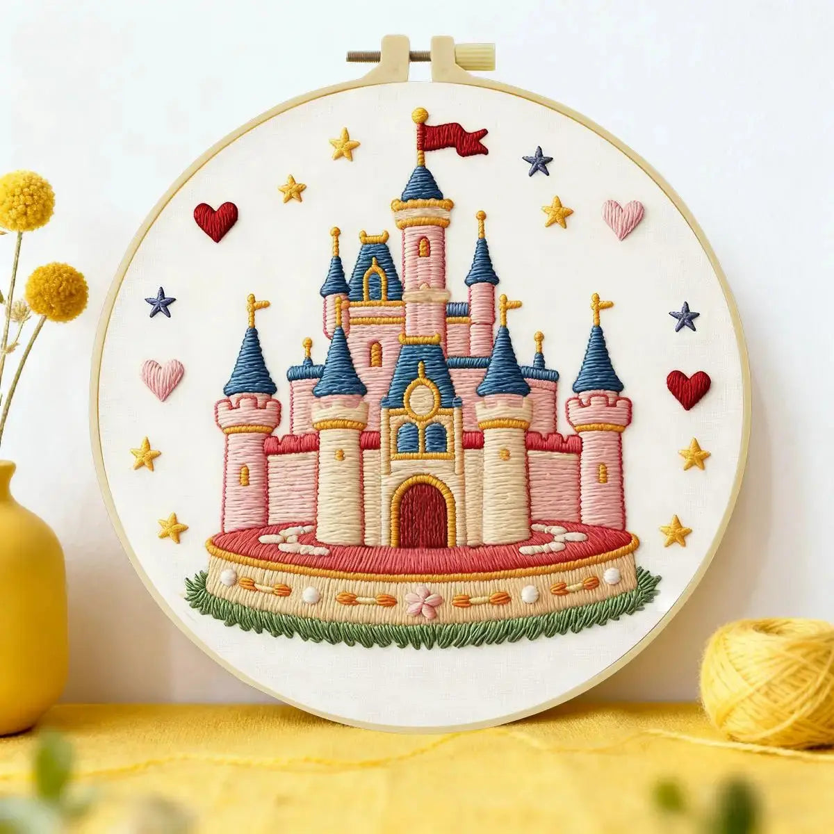 Fairytale Princess Castle Embroidery Kit – Magical Kingdom DIY Hand Embroidery Hoop Art Set Kits For Stitchers