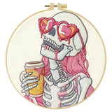 Pink Skeleton Coffee Lover Embroidery Kit