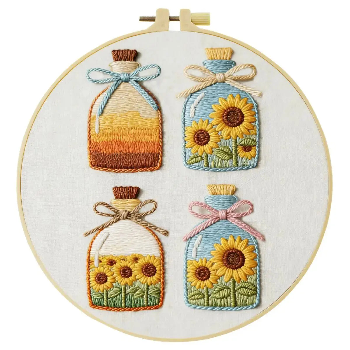 Sunflower Bottles Embroidery Kit Kits For Stitchers