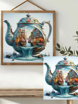 Enchanted Harbor Teapot Cross Stitch Kit ☕⛵🌸🏘️✨ Kits For Stitchers