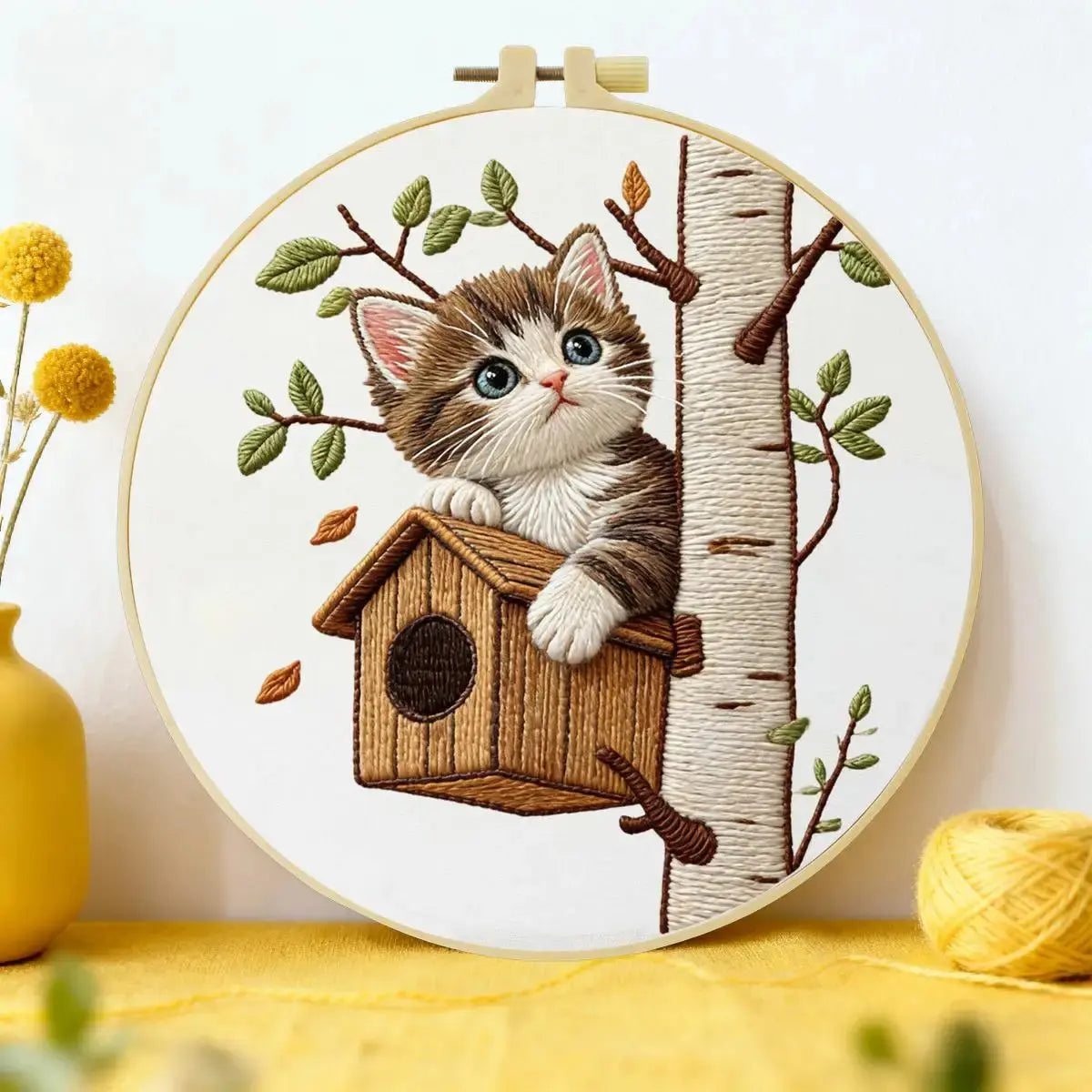 Cute Kitten Embroidery Kit for Beginners – DIY Cat Hand Embroidery Hoop Set Kits For Stitchers
