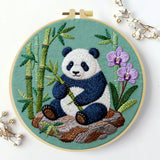 Handmade Panda Embroidery Hoop Wall Art – Cute Bamboo Nursery Animal Fiber Decor