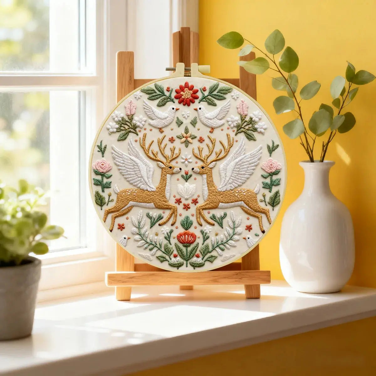 Folk Art Deer Embroidery DIY Kit – Scandinavian Animal Beginner Stitching Kit with Hoop, Pattern & Threads The Stichers Heavane