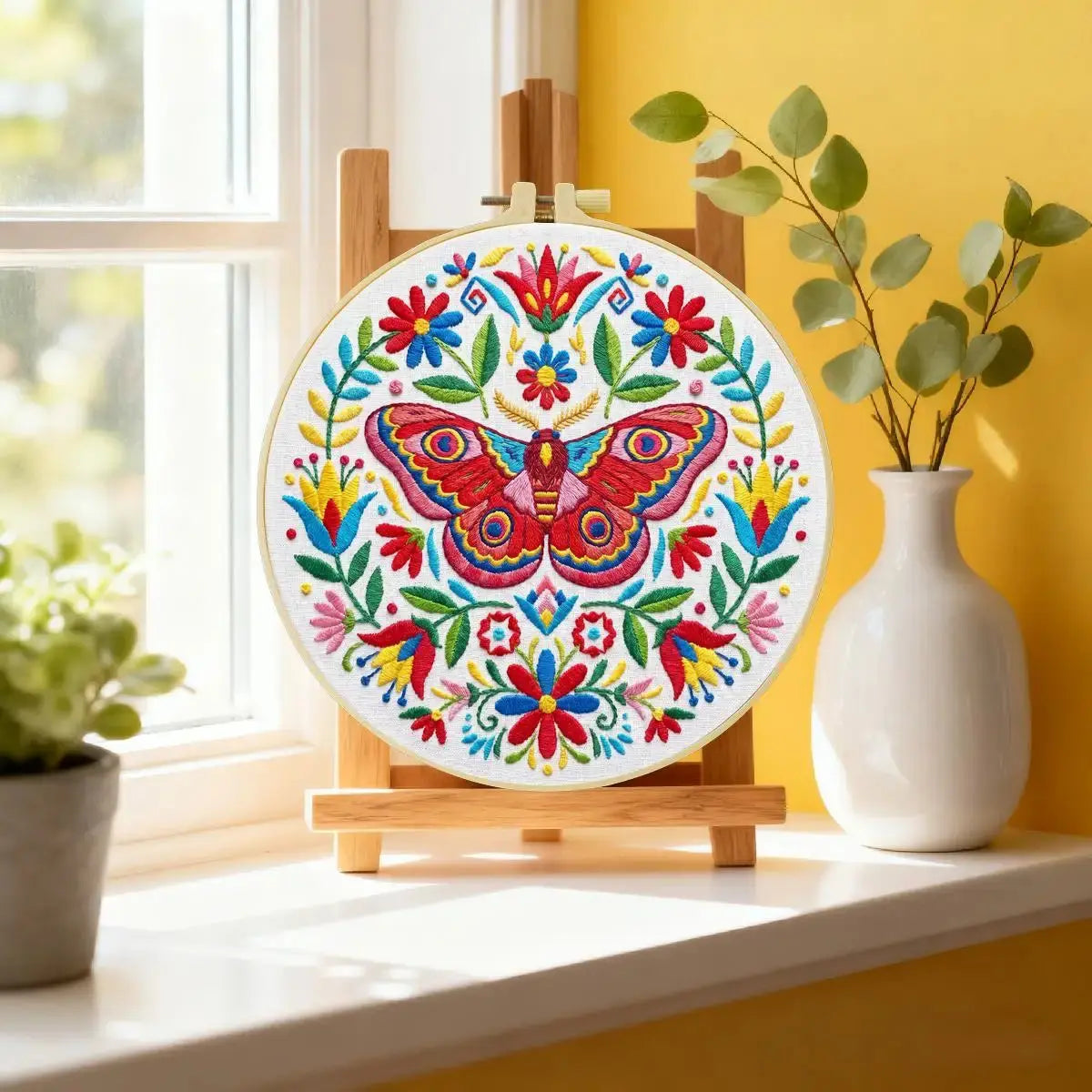 Colorful Folk Moth & Floral Embroidery Kit Kits For Stitchers