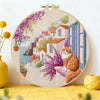 Mediterranean Cat Village Embroidery Kit – Scenic Coastal DIY Hand Embroidery Hoop Art Set Kits For Stitchers