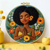 Black Woman Floral Embroidery Kit for Adults – Afro Beauty Hand Embroidery Hoop Art DIY Needlepoint Craft Gift for Her Kits For Stitchers