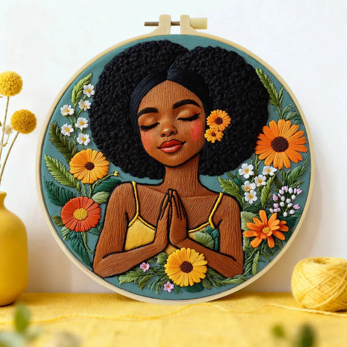 Black Woman Floral Embroidery Kit for Adults – Afro Beauty Hand Embroidery Hoop Art DIY Needlepoint Craft Gift for Her Kits For Stitchers