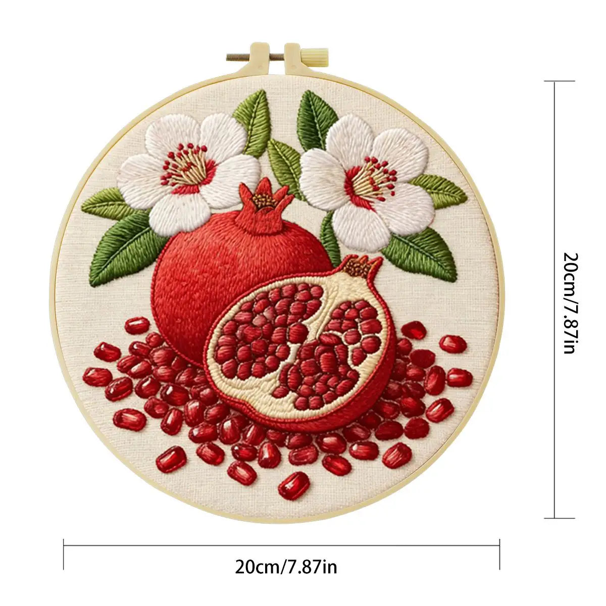 Pomegranate Embroidery Kit for Beginners – DIY Floral Fruit Hand Embroidery Hoop Set