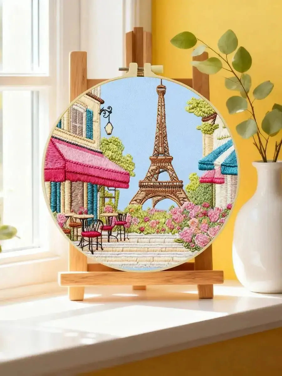 Paris Eiffel Tower Punch Needle Wall Art – Handmade Embroidery Hoop Decor for Nursery & Cozy Rooms Kits For Stitchers