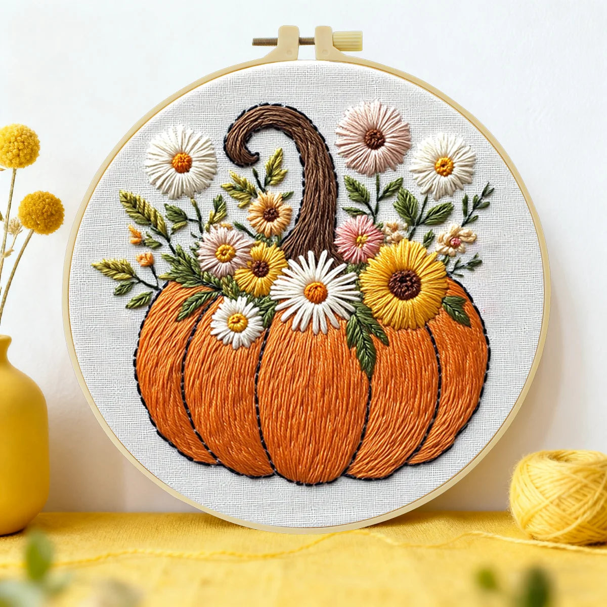 Autumn Floral Pumpkin Embroidery Kit
