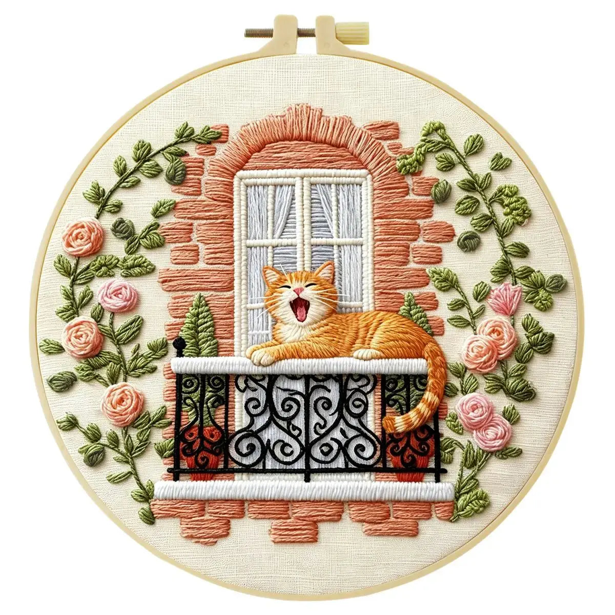 Sleepy Balcony Cat Embroidery Kit Kits For Stitchers