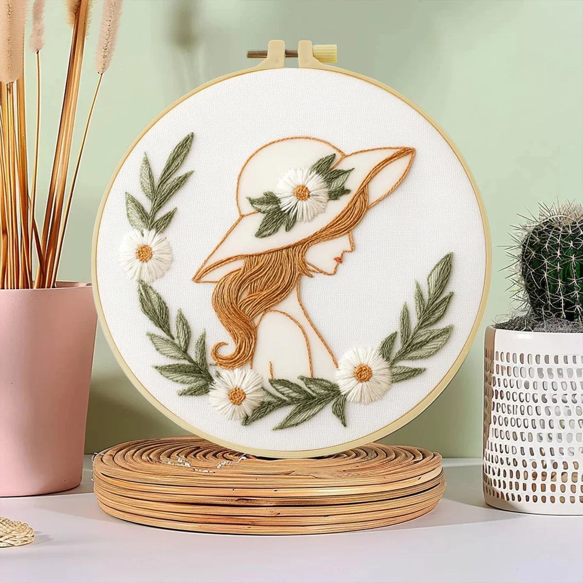 Floral Lady Portrait Hand Embroidery Kit