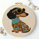 Leopard Chic Dachshund Embroidery Kit Kits For Stitchers