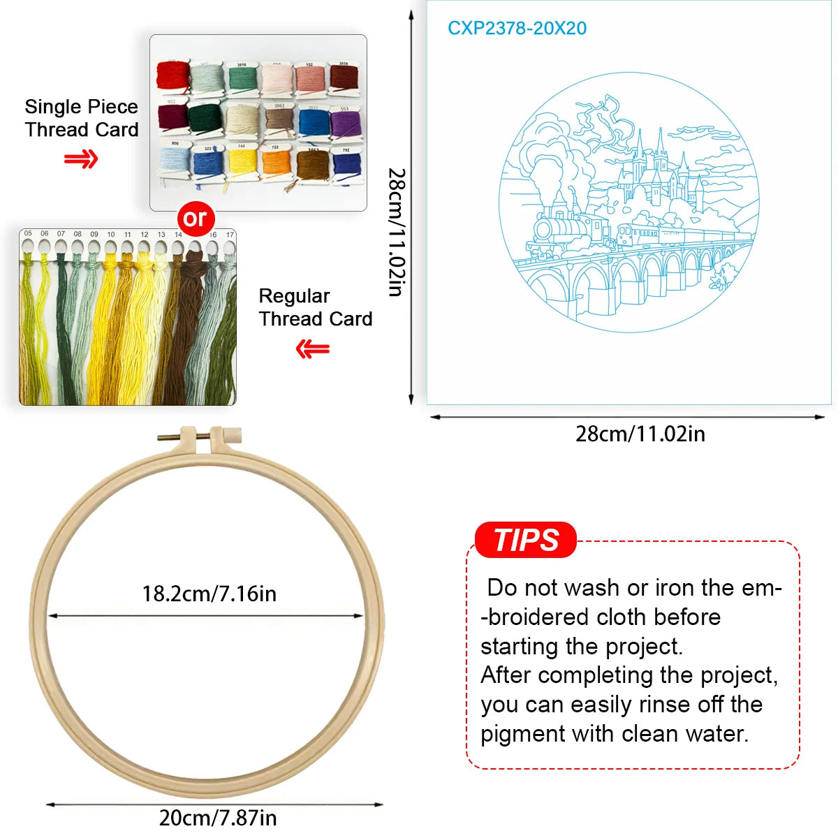 Vintage Steam Train Embroidery Starter Kit – DIY Scenic Landscape Sewing Art Set for Beginners