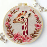 Giraffe Embroidery DIY Kit – Floral Animal Beginner Stitching Kit with Hoop, Pattern & Threads The Stichers Heavane