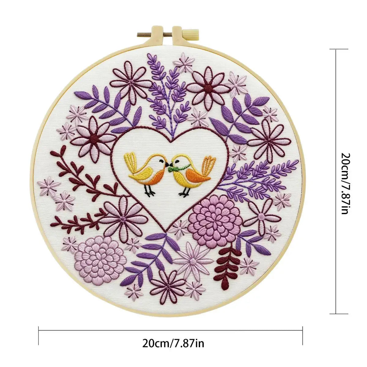 Lovebirds Heart Embroidery Kit – Romantic Floral DIY Hand Embroidery Hoop Art Set Kits For Stitchers