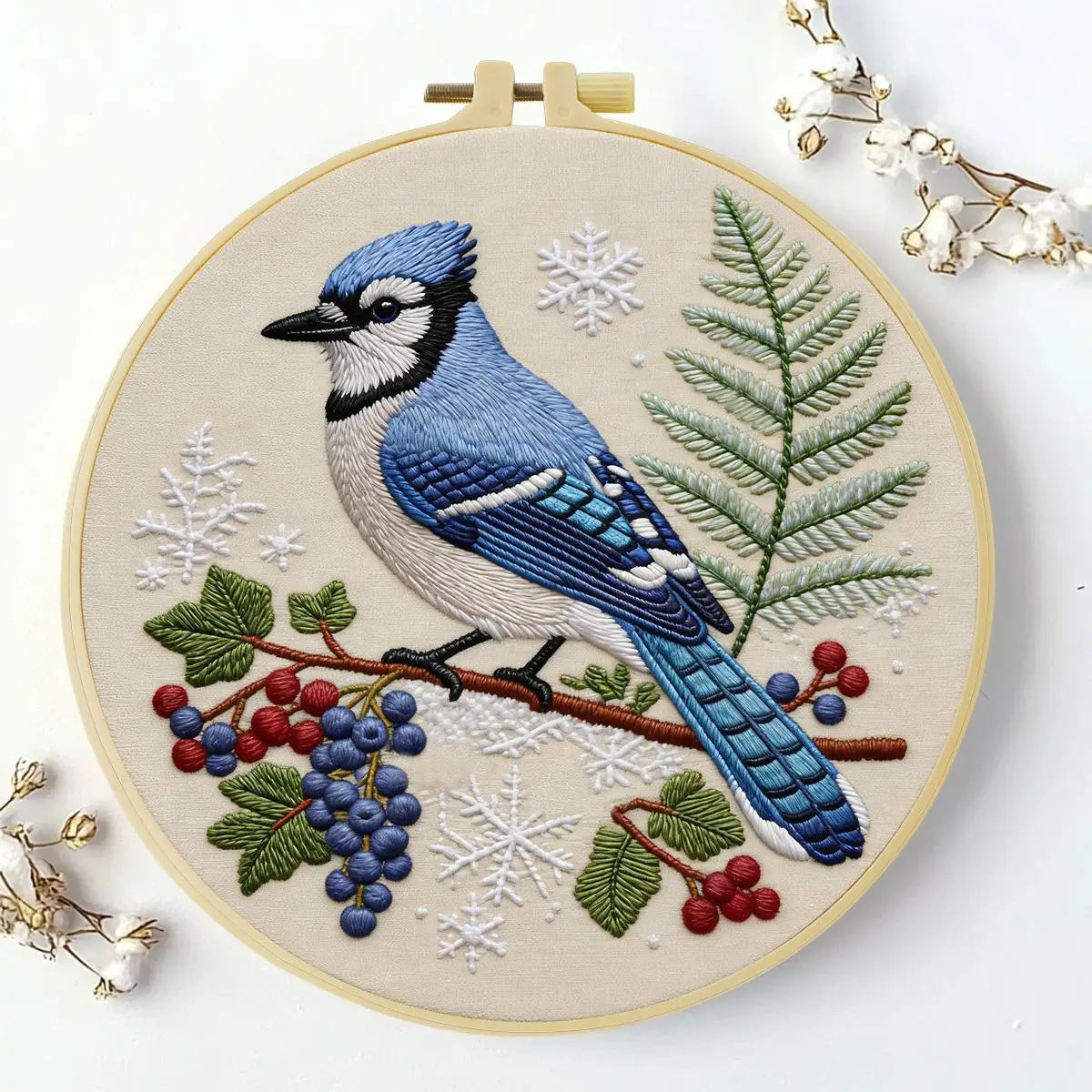 Blue Jay Bird Embroidery Kit for Beginners – DIY Nature Hand Embroidery Hoop Set