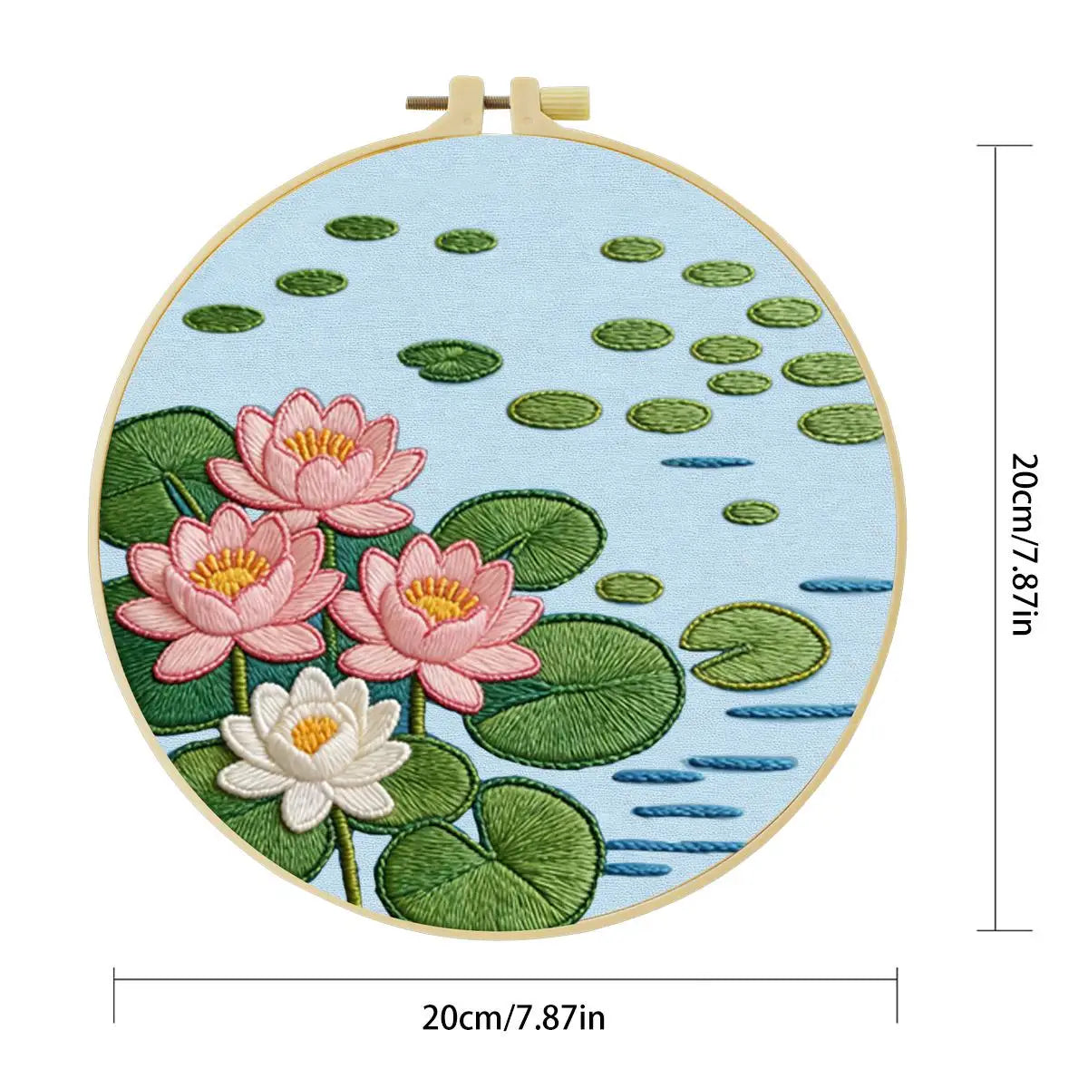 Lotus Flower Pond Punch Needle Wall Art – Handmade Embroidery Hoop Decor for Nursery & Cozy Rooms