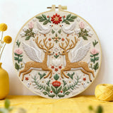 Folk Art Deer Embroidery DIY Kit – Scandinavian Animal Beginner Stitching Kit with Hoop, Pattern & Threads The Stichers Heavane