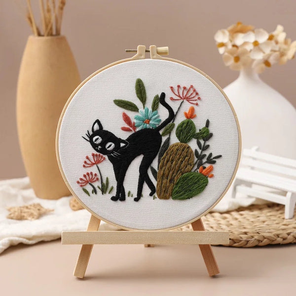 Cat & Floral Embroidery Kit