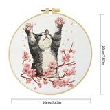 Stretching Cat Embroidery Kit – Cherry Blossom Kitty DIY Hand Embroidery Hoop Art Set