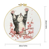 Stretching Cat Embroidery Kit – Cherry Blossom Kitty DIY Hand Embroidery Hoop Art Set Kits For Stitchers