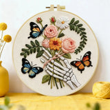 Skeleton Hand Floral Bouquet Embroidery Kit 🦋💐💀 Kits For Stitchers