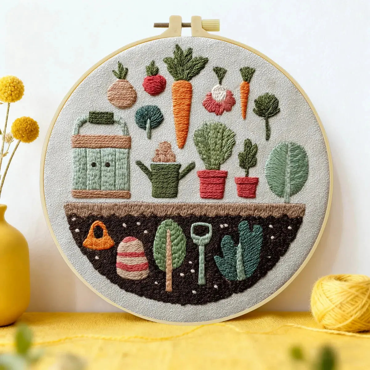 Hand-Embroidered Garden Wall Art – Vegetable & Plant Hoop Decor The Stichers Heavane