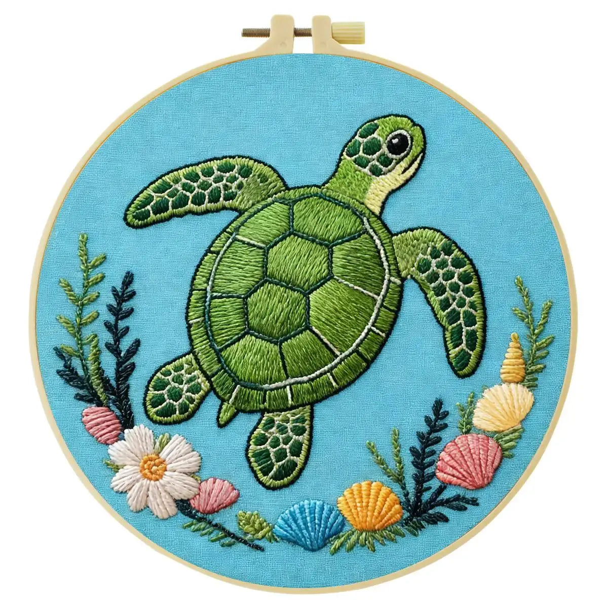 Sea Turtle Embroidery Kit โ Coastal Ocean & Seashell Design Kits For Stitchers