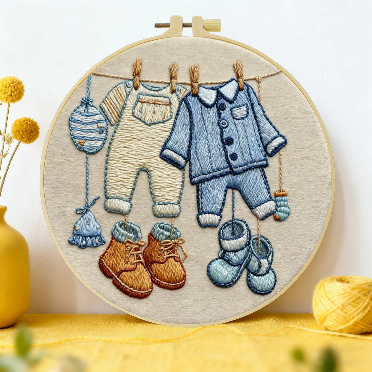Handmade Baby Clothes Embroidery Hoop Wall Art – Sweet Nursery Laundry Line Decor