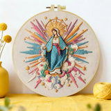 Virgin Mary Embroidery Kit – Colorful Catholic Needlepoint Pattern with Heavenly Rays & Religious Christian Wall Art Decor