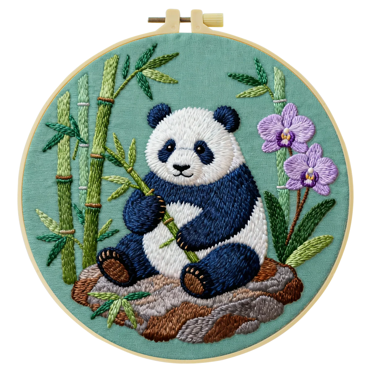 Handmade Panda Embroidery Hoop Wall Art – Cute Bamboo Nursery Animal Fiber Decor