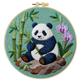 Handmade Panda Embroidery Hoop Wall Art – Cute Bamboo Nursery Animal Fiber Decor