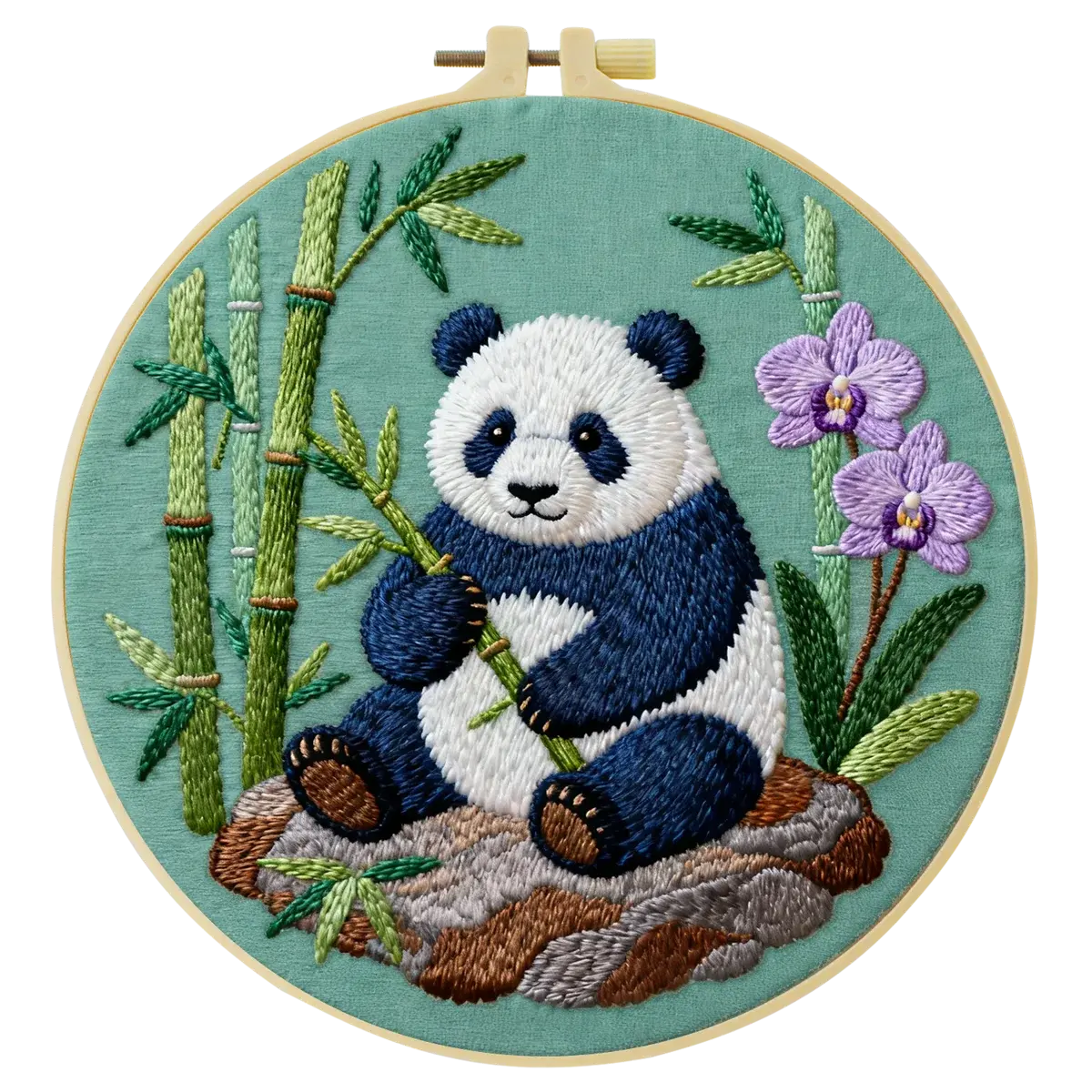 Handmade Panda Embroidery Hoop Wall Art – Cute Bamboo Nursery Animal Fiber Decor Kits For Stitchers