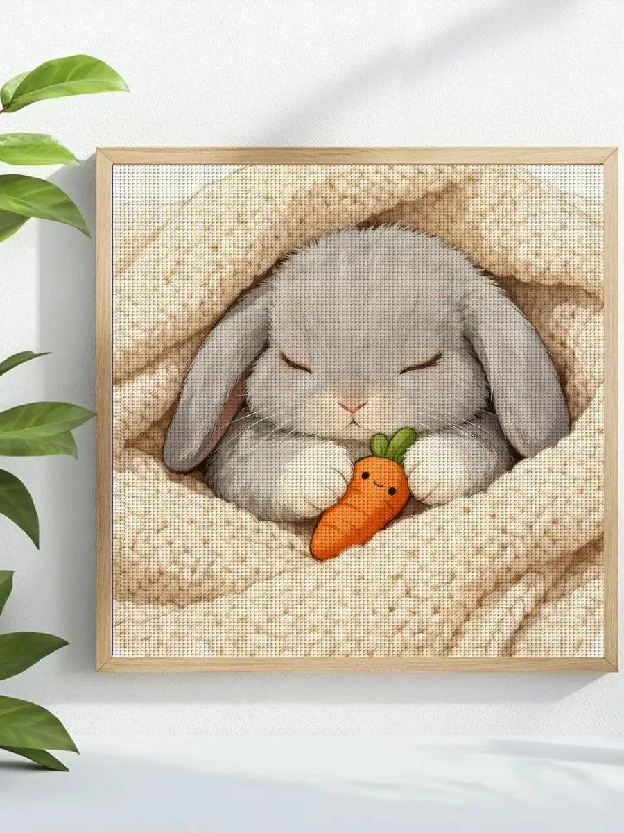 Sleeping Bunny with Carrot Cross Stitch Kit 🐰🥕💛