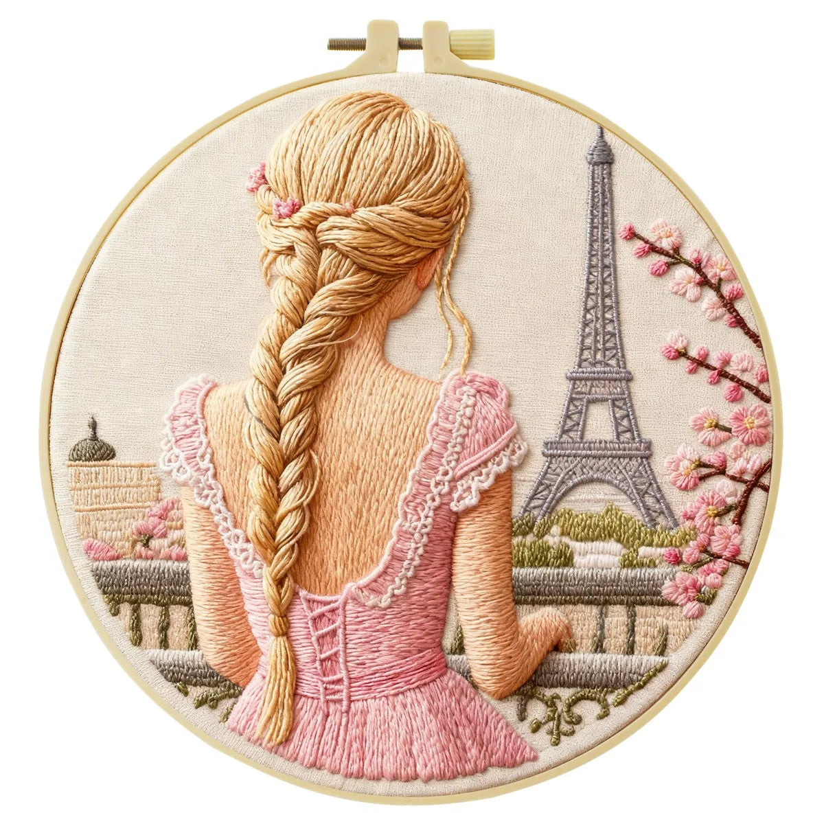 Paris Eiffel Tower Embroidery Kit for Adults – Romantic French Girl DIY Needlepoint Hoop Art Parisian Decor Craft Gift for Her