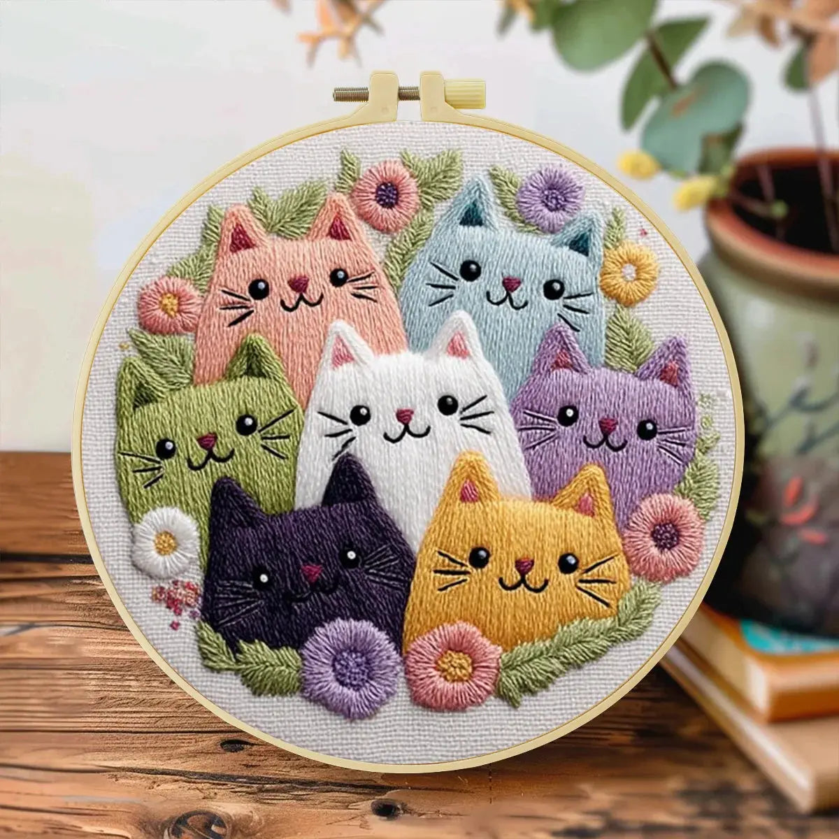 1pc 20X20CM/7.87inch Cute cat Embroidery Starter Kit DIY kit Craft Painting Sewing Art Needle Art The Stichers Heavane
