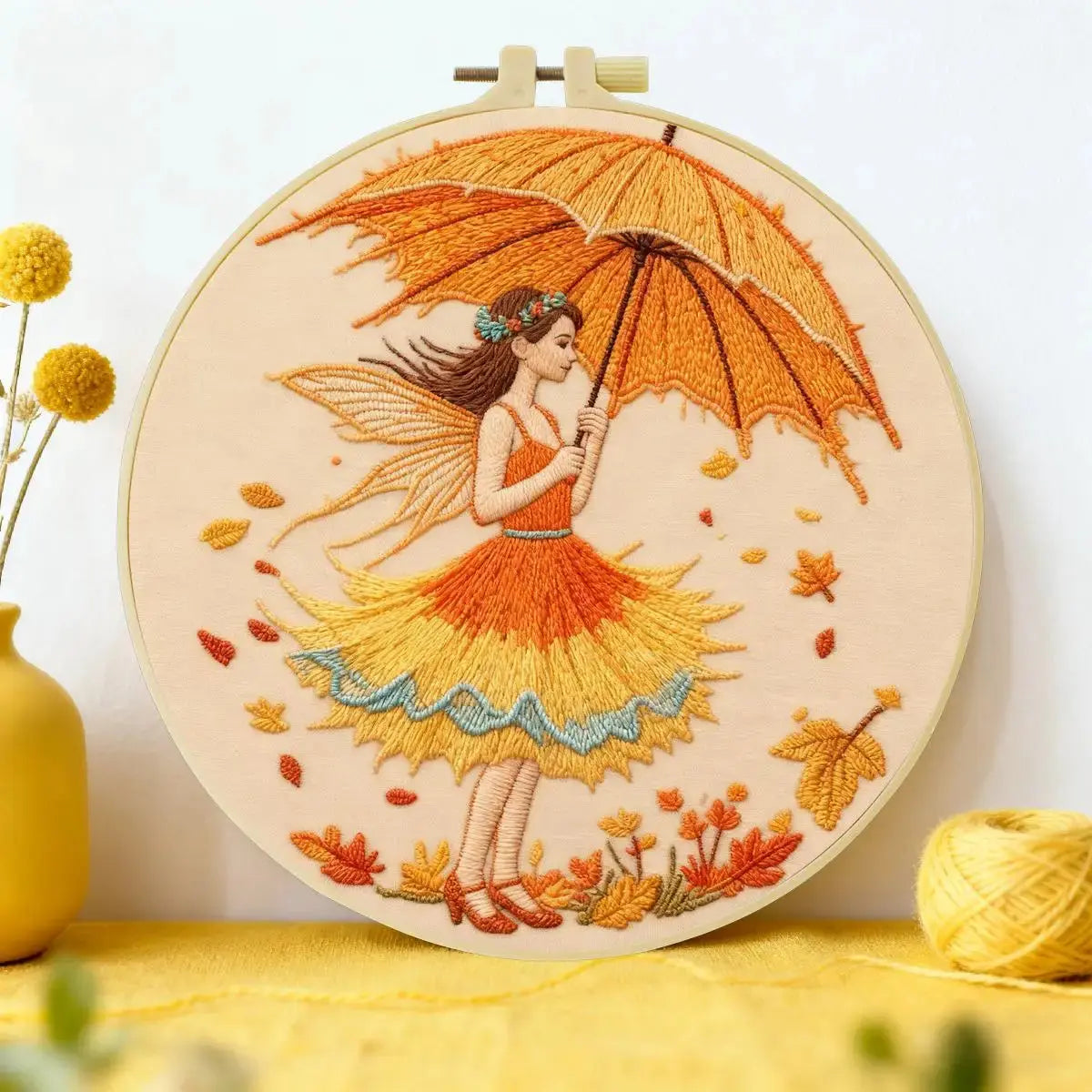 Autumn Fairy Embroidery Kit – Whimsical Fall DIY Hand Embroidery Hoop Art Set Kits For Stitchers