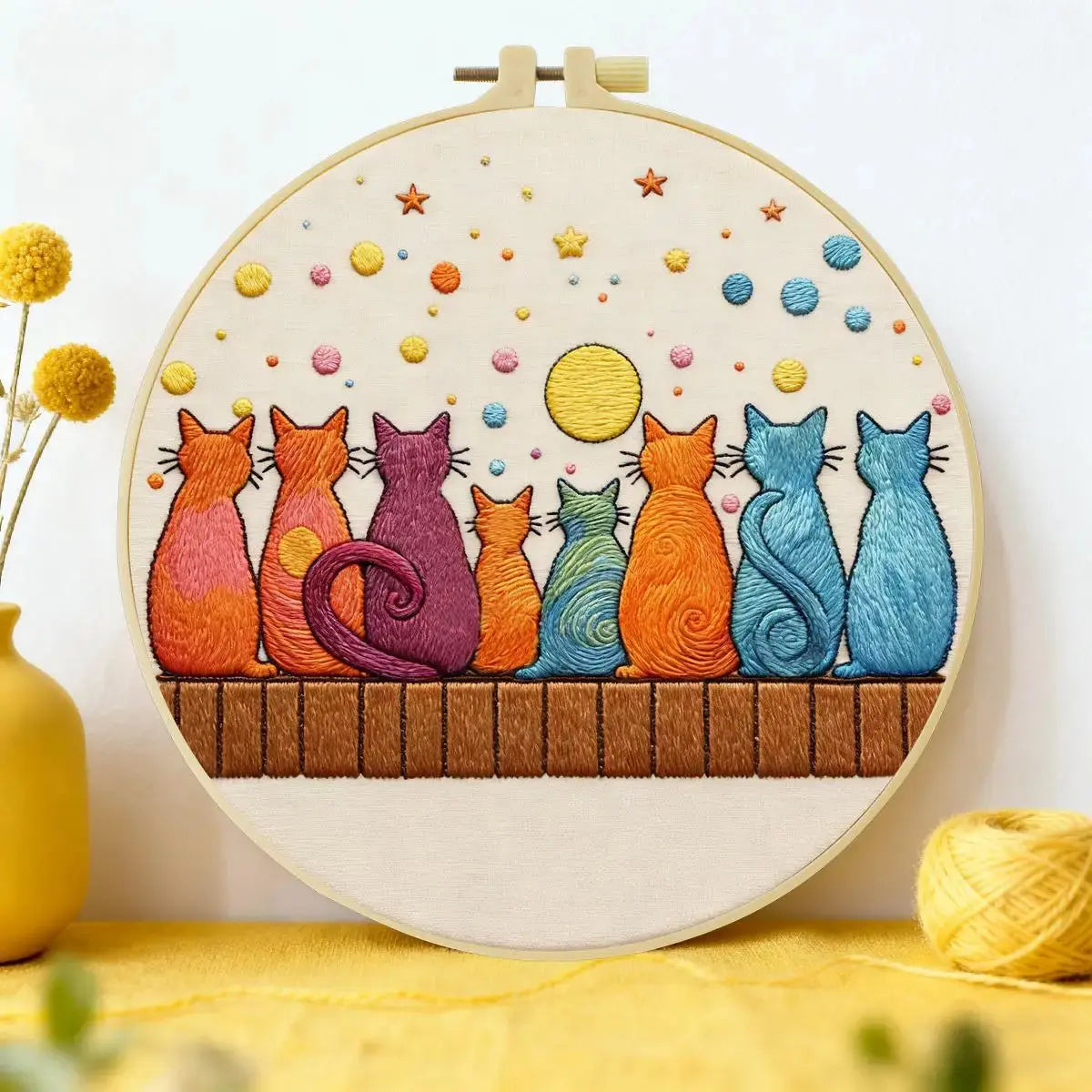 Moonlit Cat Gathering Embroidery Kit 🐈🌙✨ Kits For Stitchers
