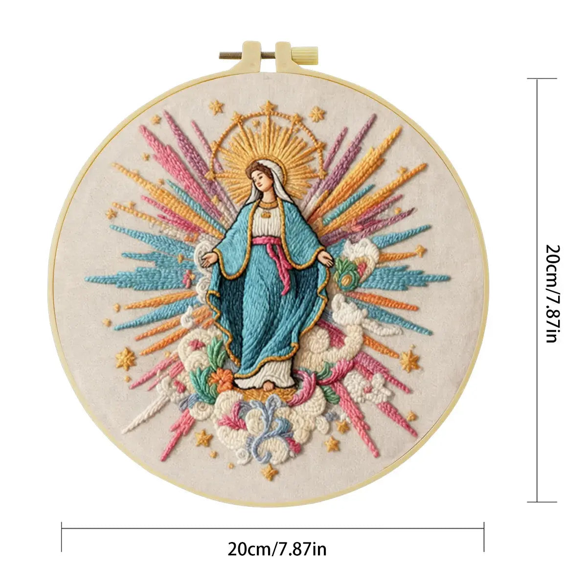 Virgin Mary Embroidery Kit – Colorful Catholic Needlepoint Pattern with Heavenly Rays & Religious Christian Wall Art Decor Kits For Stitchers
