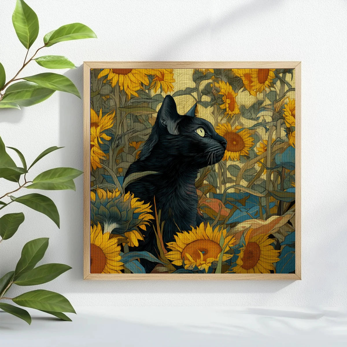 Midnight Cat in a Sunflower Garden Cross Stitch Kit 🌻🐈⬛
