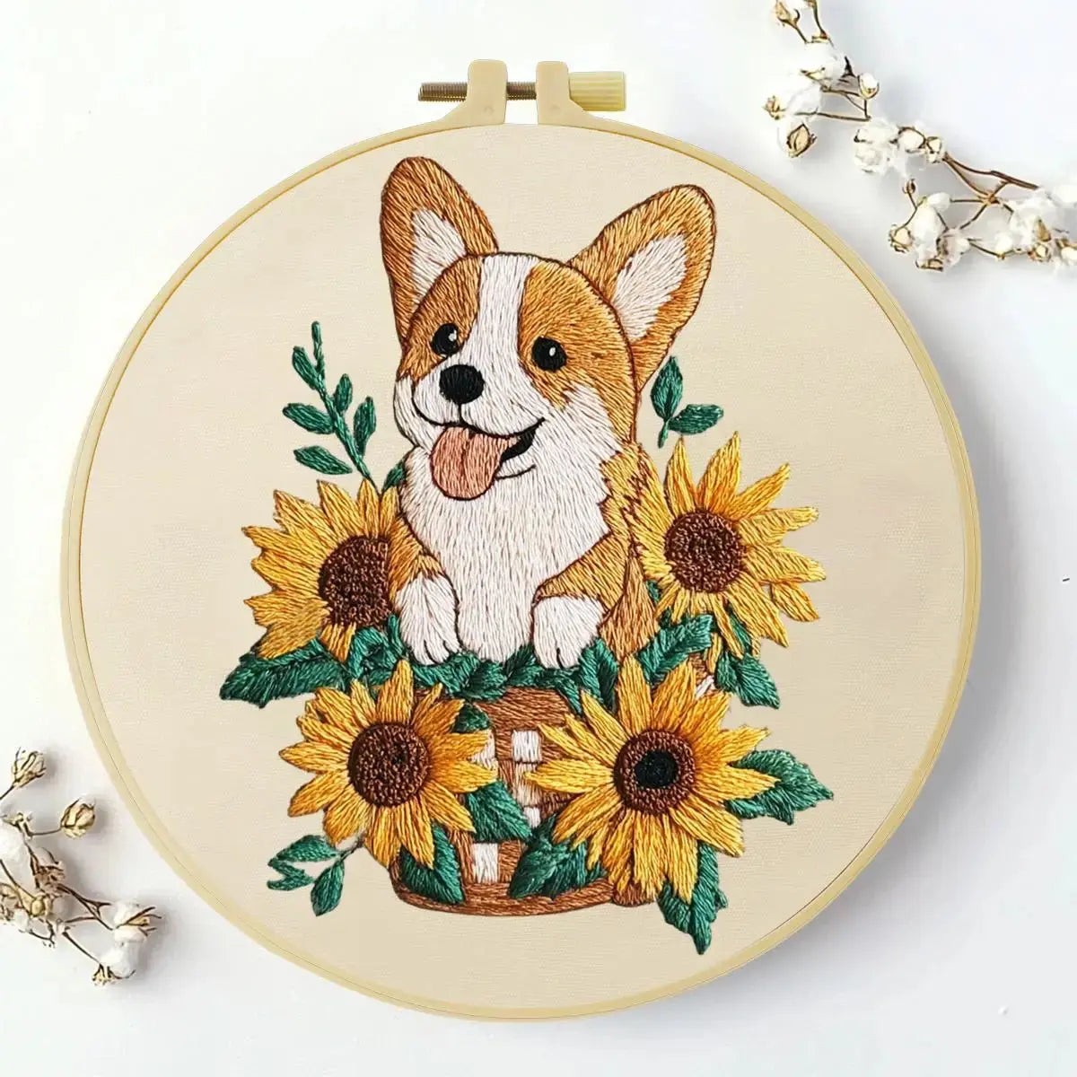 Sunflower Corgi Embroidery Kit Kits For Stitchers