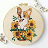 Sunflower Corgi Embroidery Kit Kits For Stitchers
