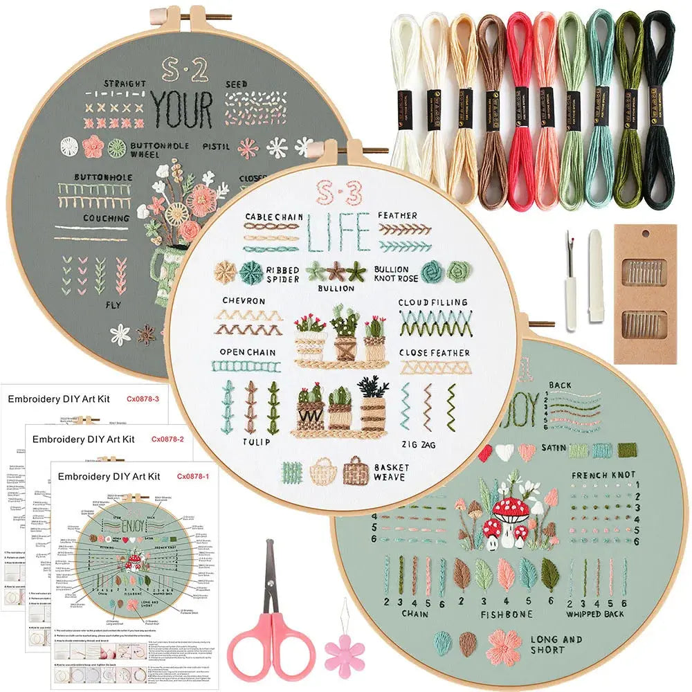 3/4pcs Beginner Embroidery Starter Kit Kits For Stitchers