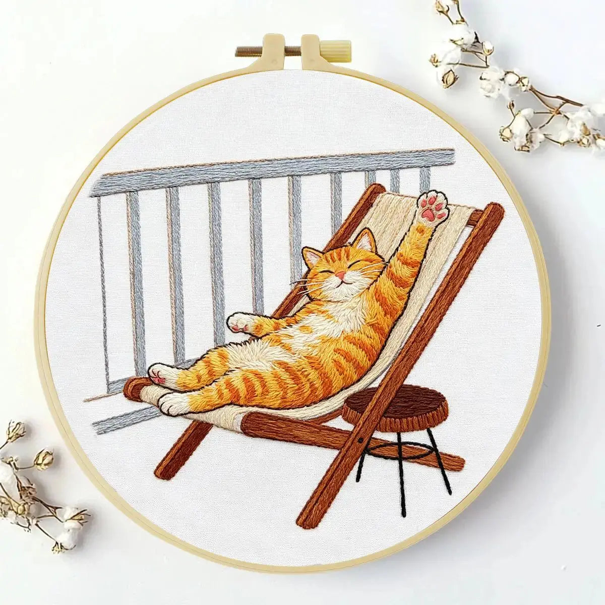 Lazy Summer Cat Embroidery Kit Kits For Stitchers