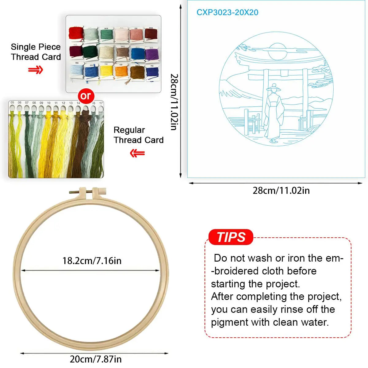 Japanese Torii Gate Embroidery Kit – Mount Fuji Sunset DIY Hand Embroidery Hoop Art Set