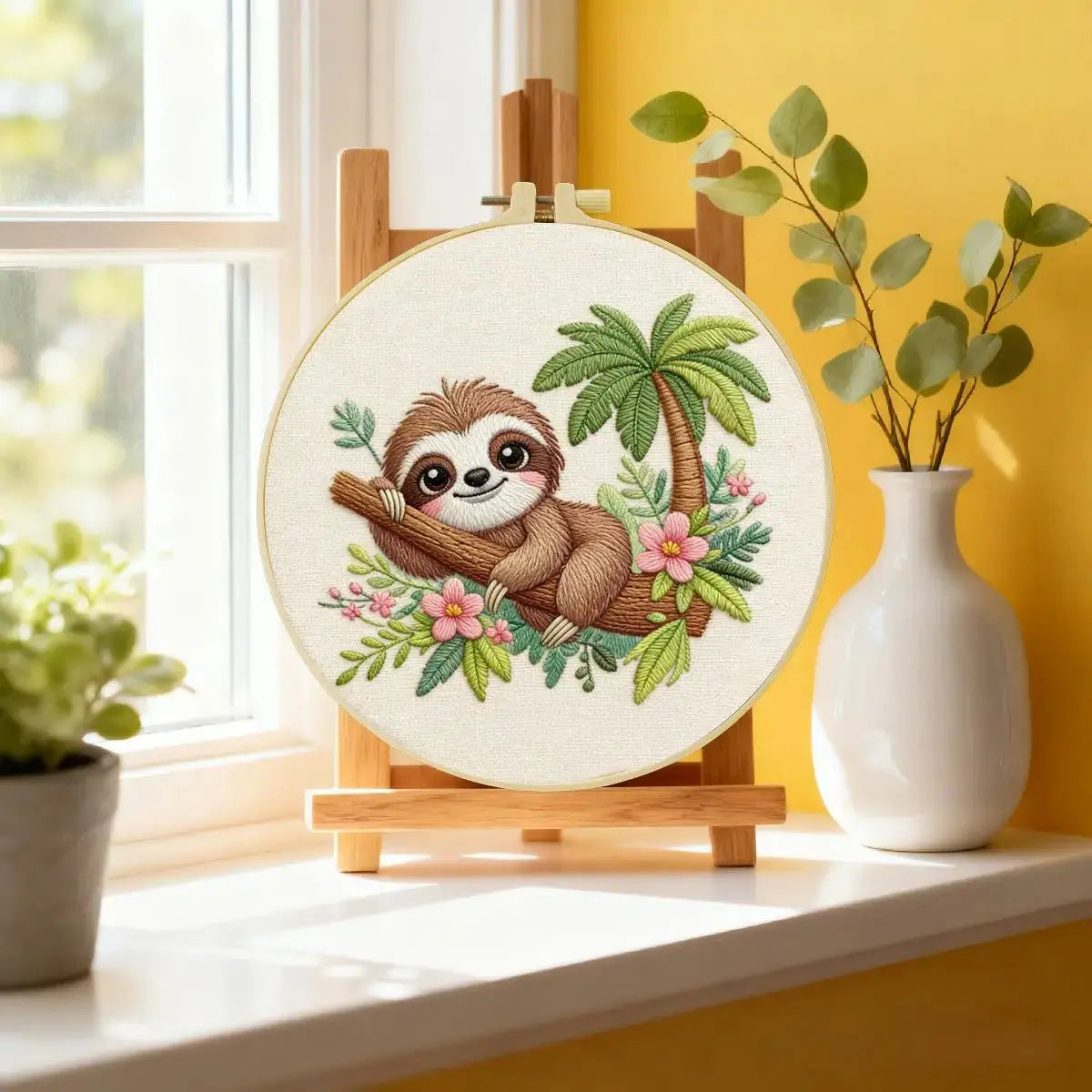 Cute Tropical Sloth Embroidery Kit 🦥🌿🌸 Kits For Stitchers