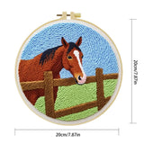 Horse Embroidery Kit – Rustic Farm Horse Needlepoint Pattern with Countryside Fence Scene for Animal Lovers & Beginners