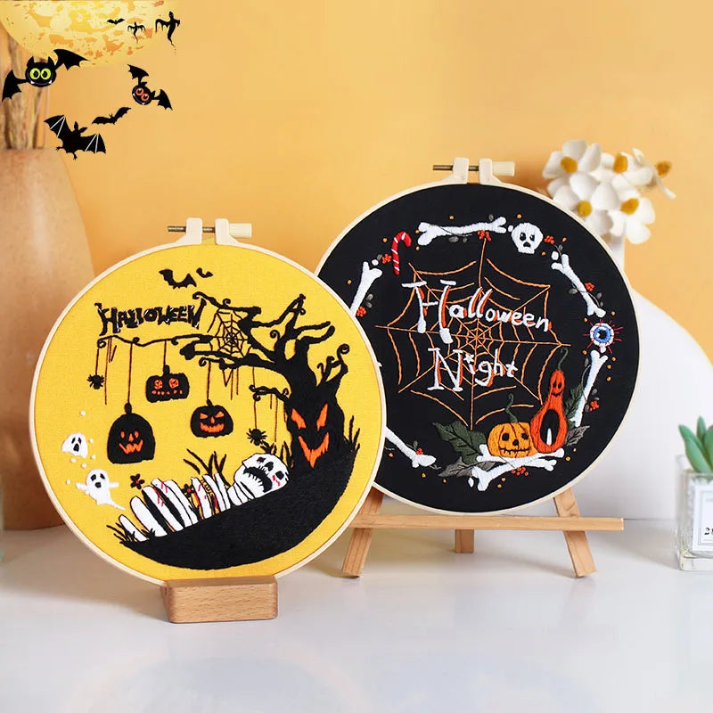 Spooky Halloween Embroidery Kit Collection – 7 Designs