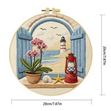 Coastal Lighthouse Embroidery Kit for Beginners – DIY Beach Hand Embroidery Hoop Set